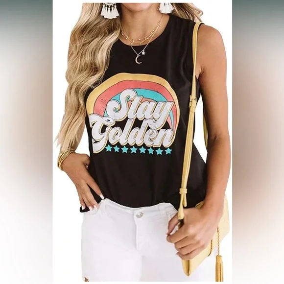 🎯Stay Golden Sleeveless Tank Top - Picture 2 of 15